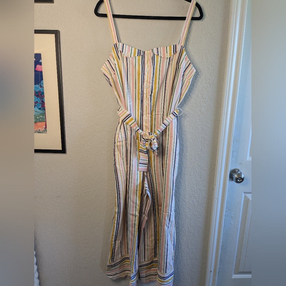 NWT Anthropologie Maeve Jumpsuit M Wide Leg Adjustable Straps Striped